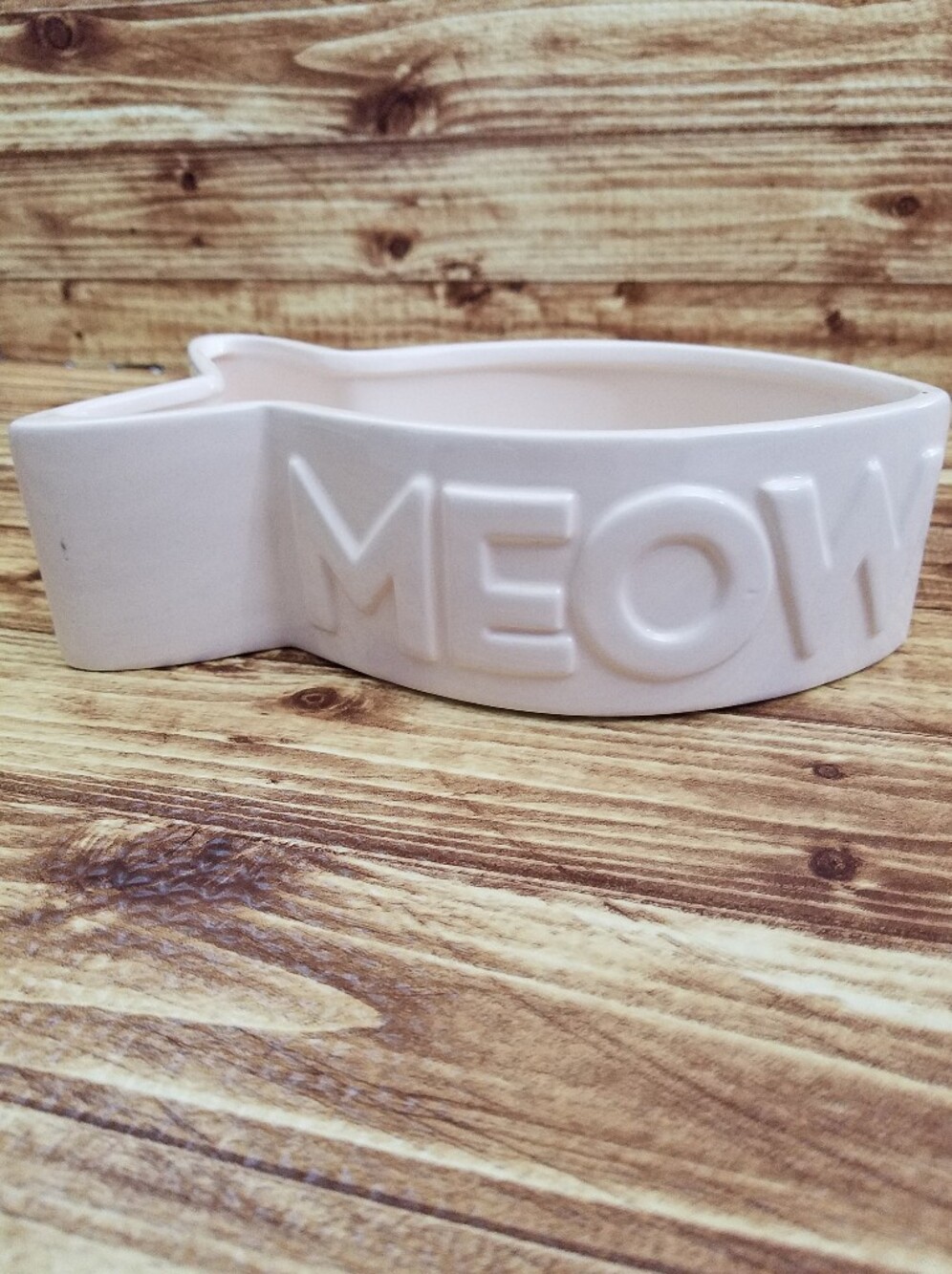 Furry Friends & Co Ceramic Cat Meow Fish Shaped Deep Cream Pet Bowl Water
